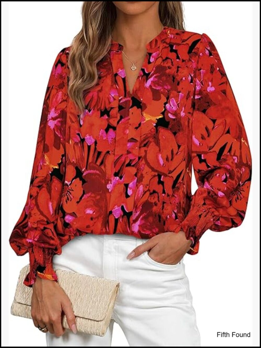 Floral V-Neck Blouse Long Sleeve Chiffon Dressy Casual Work Shirt